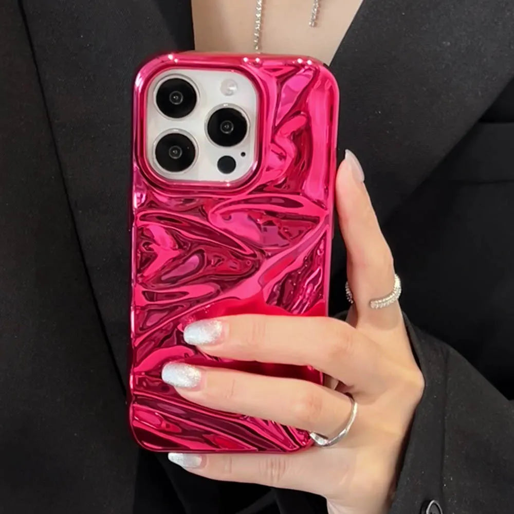 Luxury Electroplated Silver 3D Wrinkle Phone Case Purple Water Ripple Soft Cover