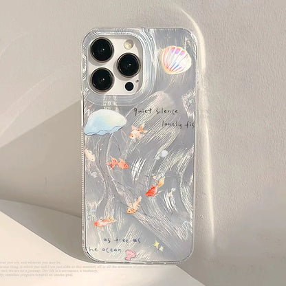 Laser Silver Black Cat iPhone Case With Feather-Texture Protection