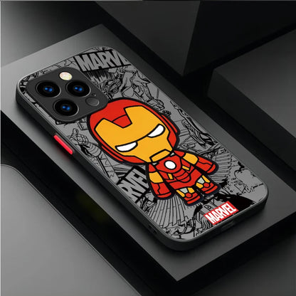 Cute Marvel Spider Man Iron Man Matte Phone Case For iPhone
