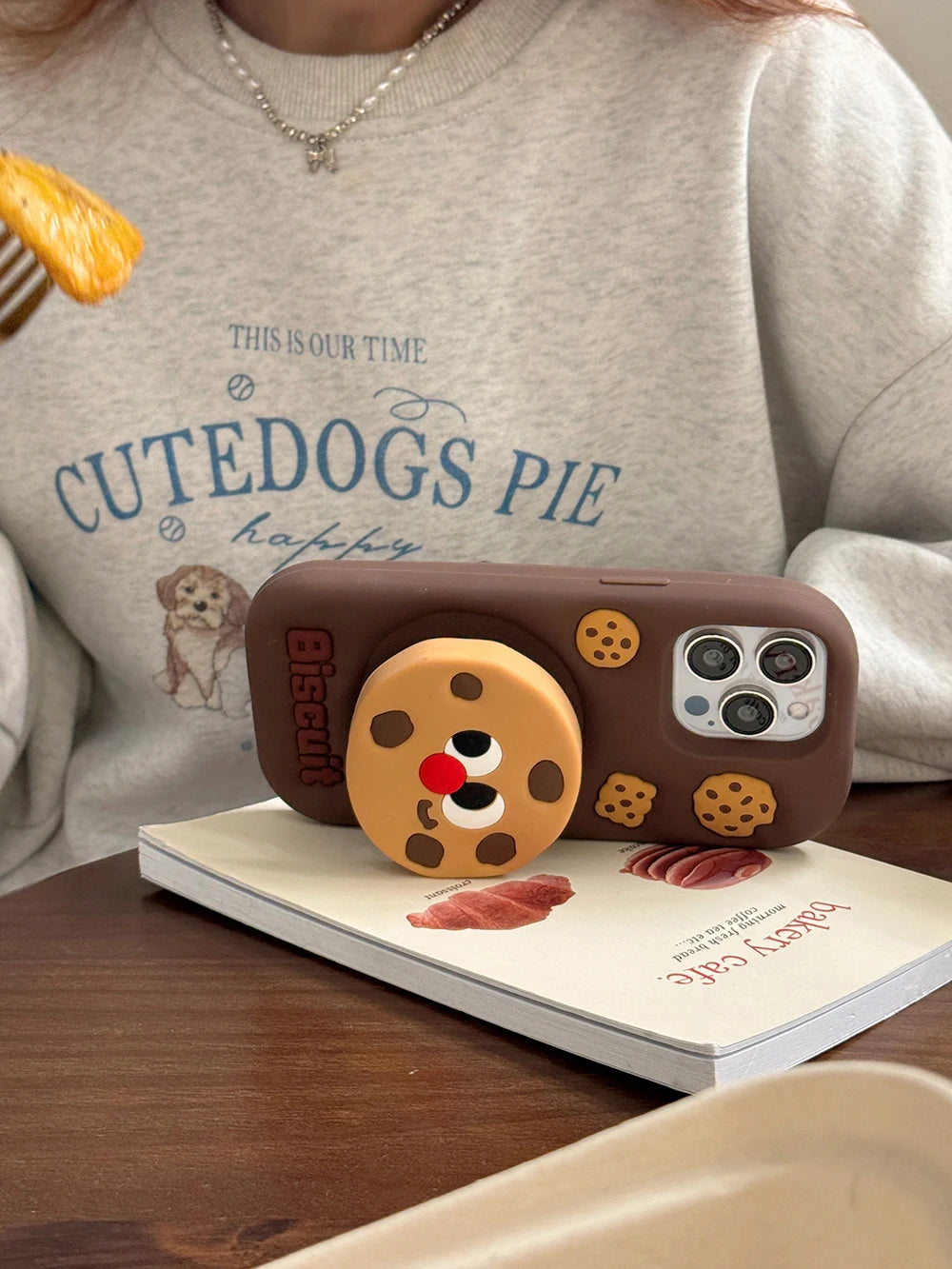 Funny Stand Holder Cookies Soft Silicone Case Cover For iPhone