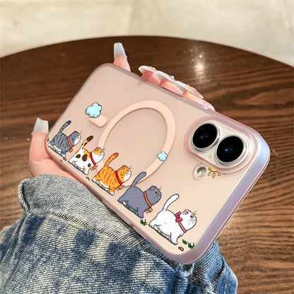 Hanging Cat Cloud Sun Print Magnetic Phone Case For iPhone