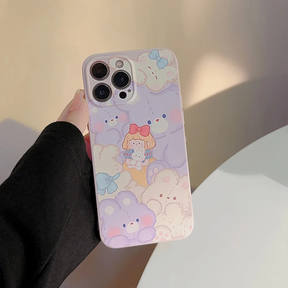 Cute Cartoon Bunny With Chain Lanyard Phone Case For iPhone