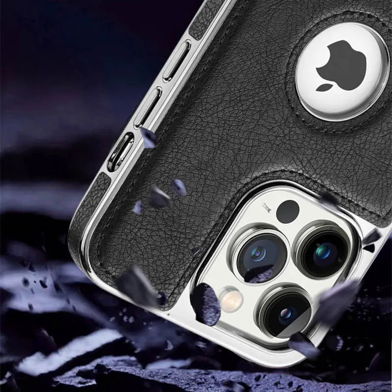 Luxury Plating Bumper Leather Folding Kickstand Phone Case For iPhone