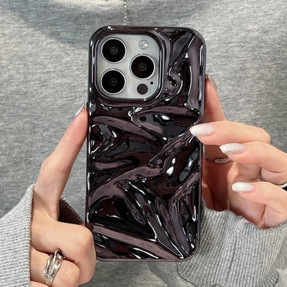 Luxury Electroplated Silver 3D Wrinkle Phone Case Purple Water Ripple Soft Cover