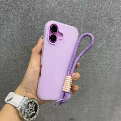 Soft Matte Candy Transparent Phone Case For iPhone Hand Wrist Strap Lanyard Cover