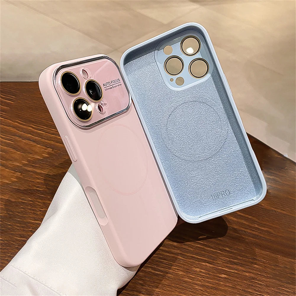 Advanced Liquid Phone Case For iPhone Magnetic Charging Glass Lens Protective Cover Silicone Couple Set