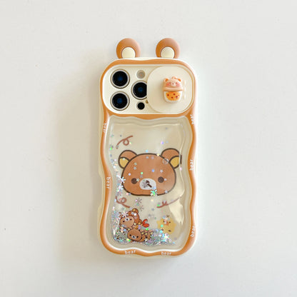 For iPhone Quicksand Ears Rilakkuma Sliding Window Protect Camera Case