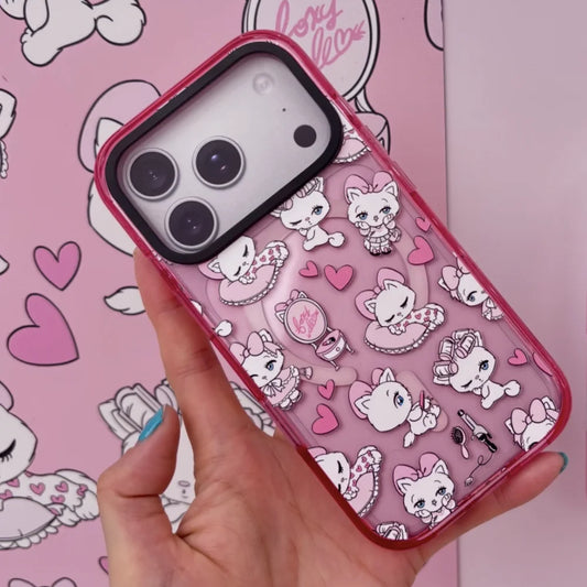 Cartoon Rabbits Pink Hearts Acrylic Phone Cover For IPhone