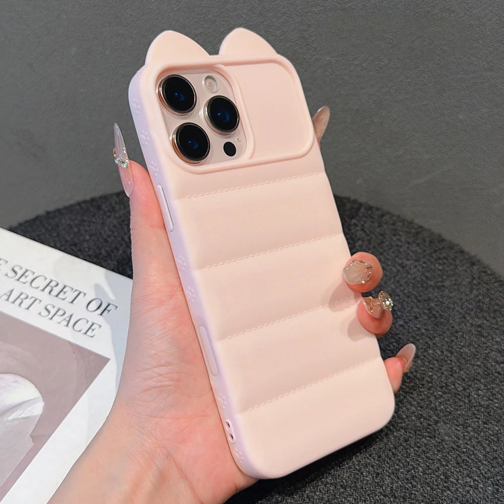 Cute Cartoon 3D Cat Ears Soft Phone Case For iPhone
