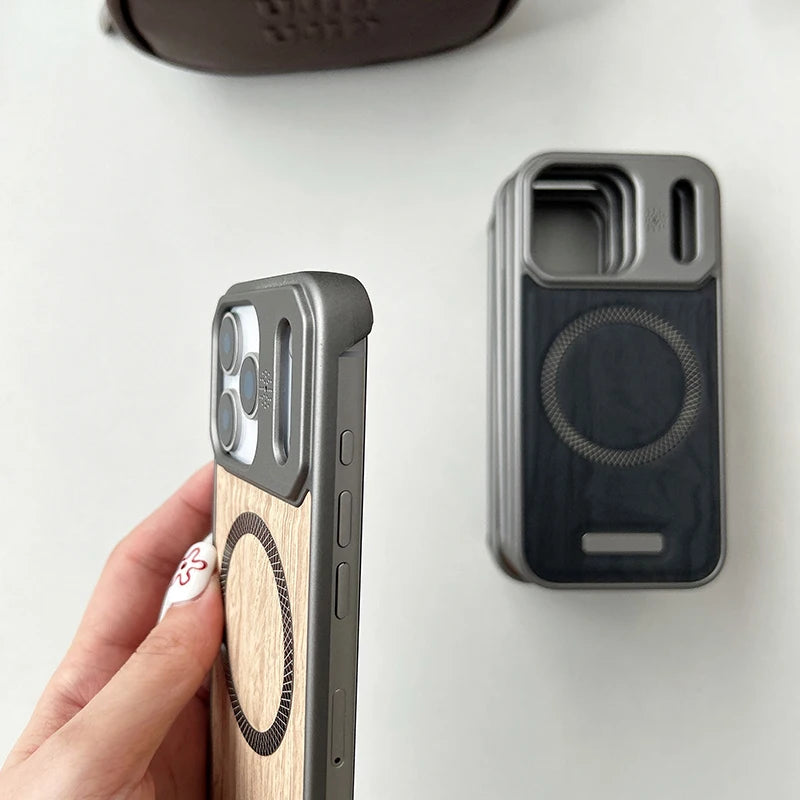 MagSafe Wood Grain Armor iPhone Case – Magnetic Wireless Charging