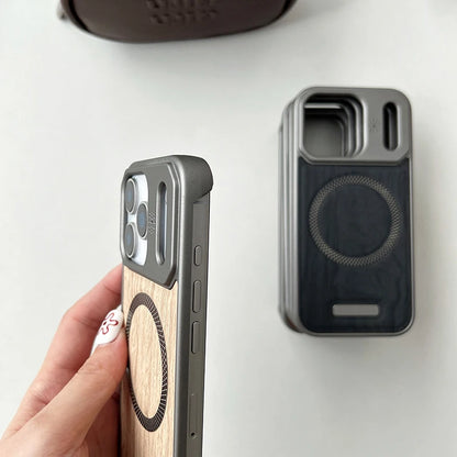 MagSafe Wood Grain Armor iPhone Case – Magnetic Wireless Charging