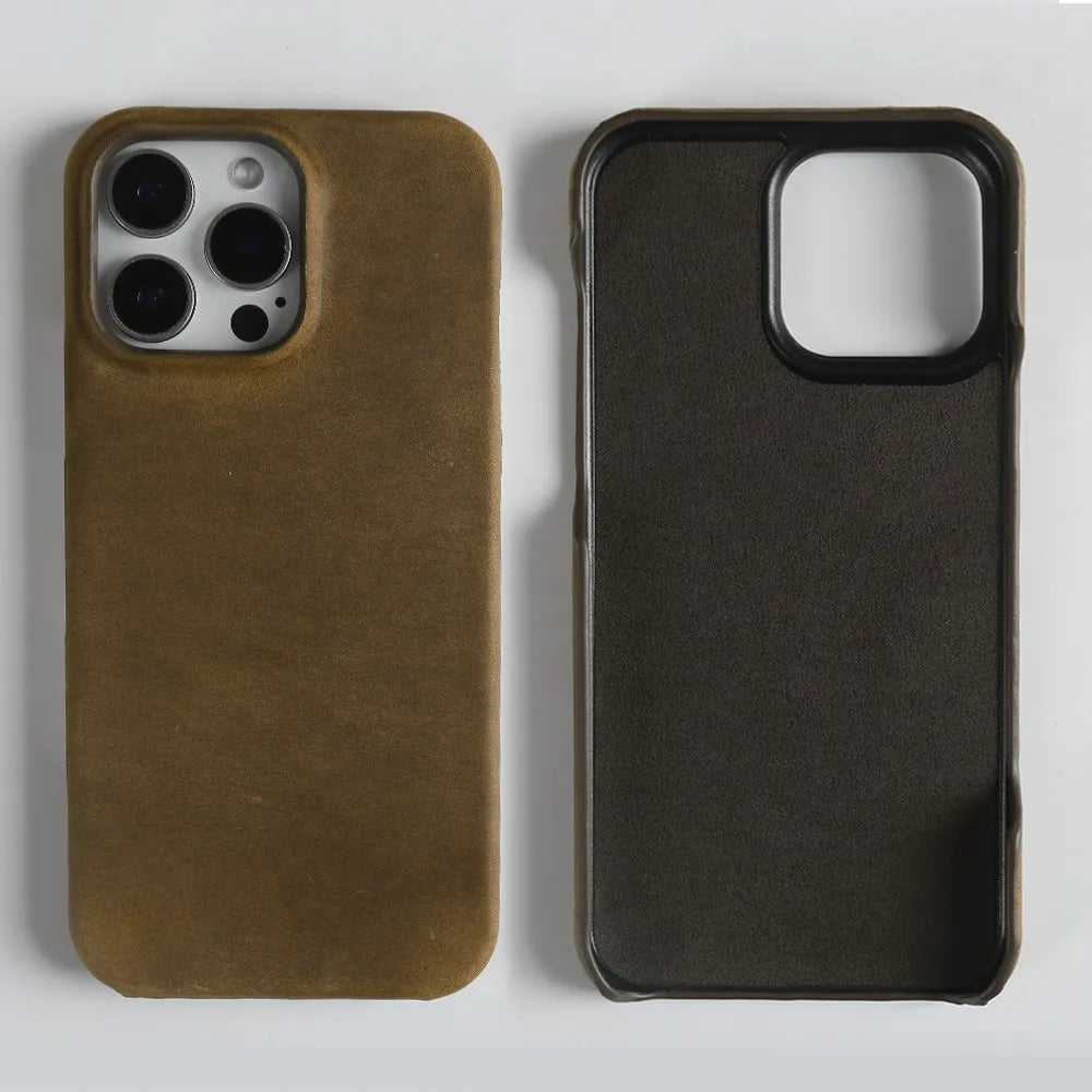 Classic Durable Crazy House Pattern Genuine Leather Phone Case For Iphone