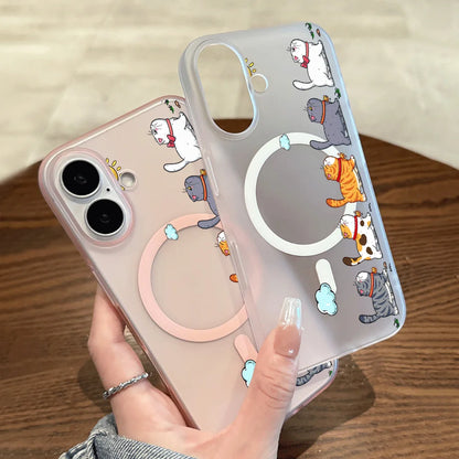 Hanging Cat Cloud Sun Print Magnetic Phone Case For iPhone