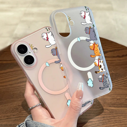 Hanging Cat Cloud Sun Print Magnetic Phone Case For iPhone