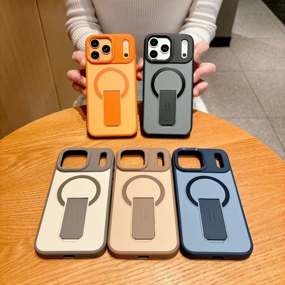 For Magsafe Invisible Bracket Magnetic Phone Case For iPhone Soft Frame Shockproof Cover