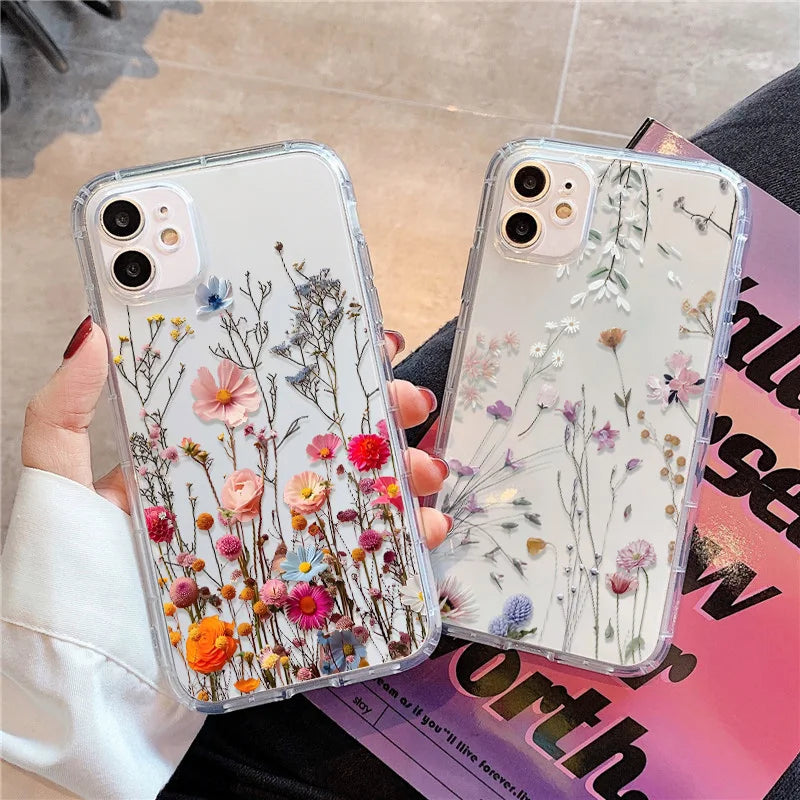 Flower Phone Case Soft Silicone Transparent Cover For iPhone