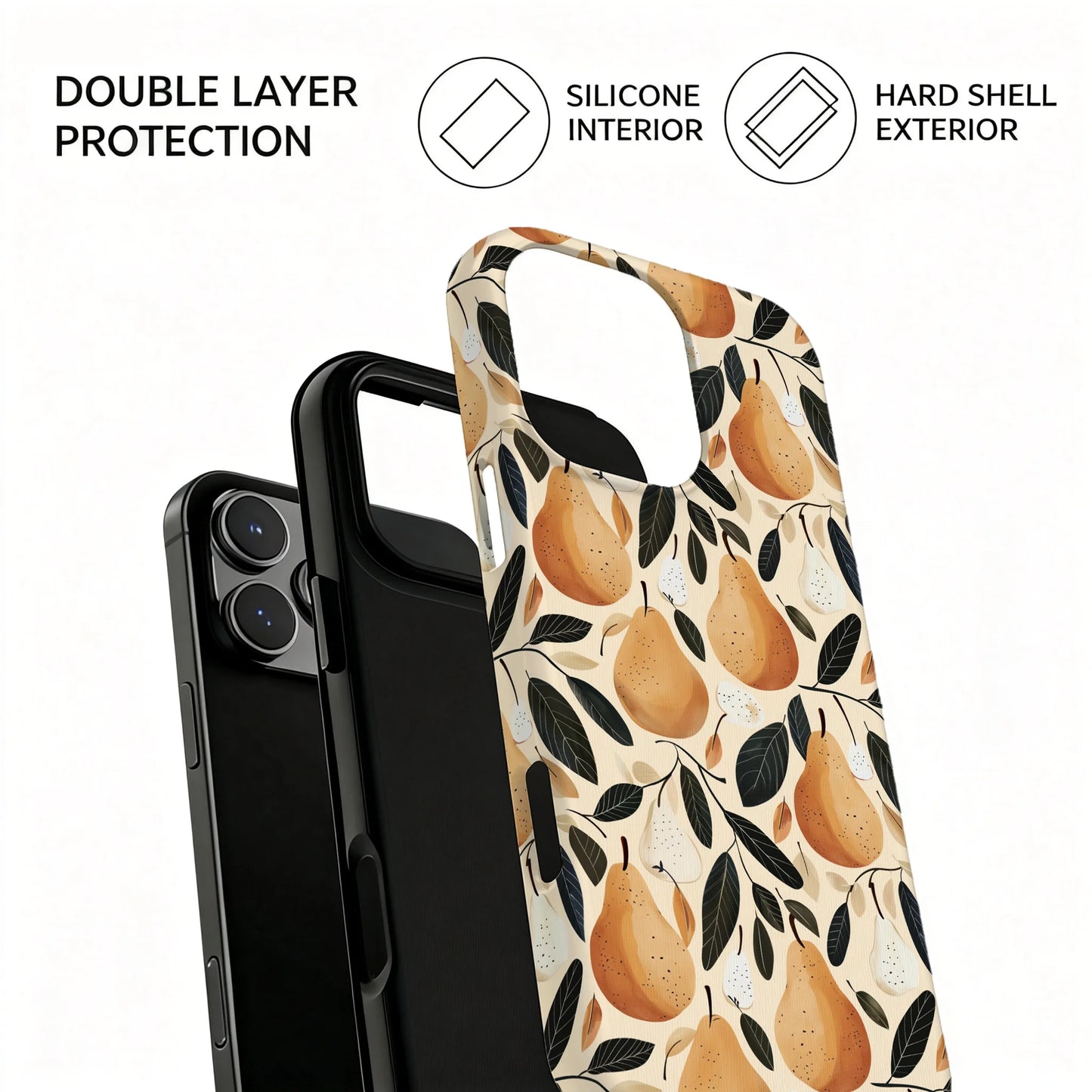 Illustrated Pear Dark Leaf Botanical Magnetic Phone Case For iPhone
