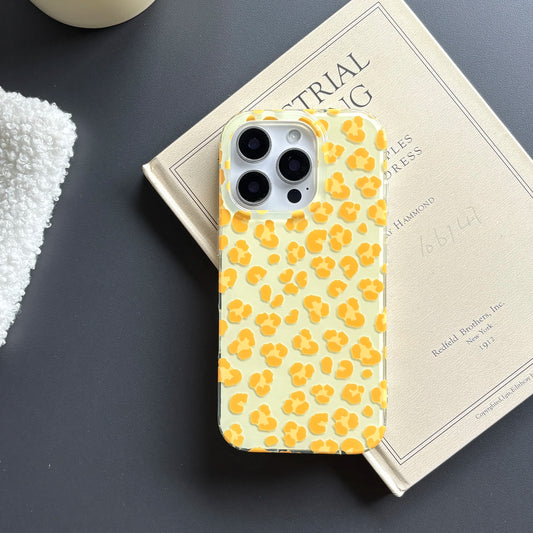 Simple Fashion Yellow Leopard Print Color Block Pattern Glossy Protective Phone Case