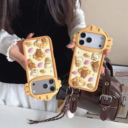 3D Cute Rilakkuma Bear Silicone Phone Case For iPhone Shockproof Soft Cover With Cartoon Design