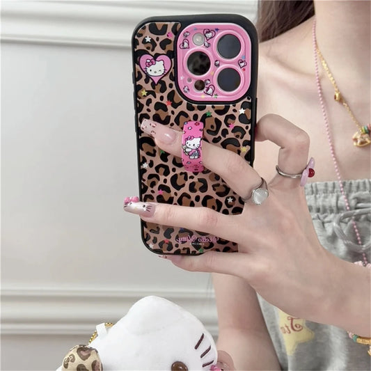 Fashion Brown Leopard Print Phone Case For iPhone Protective Cover With Ring Cute Kitty Case