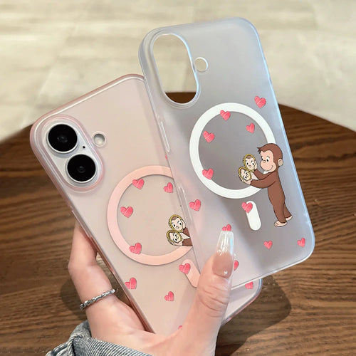 Curious George Monkey Print Wireless Charging Phone Case For iPhone