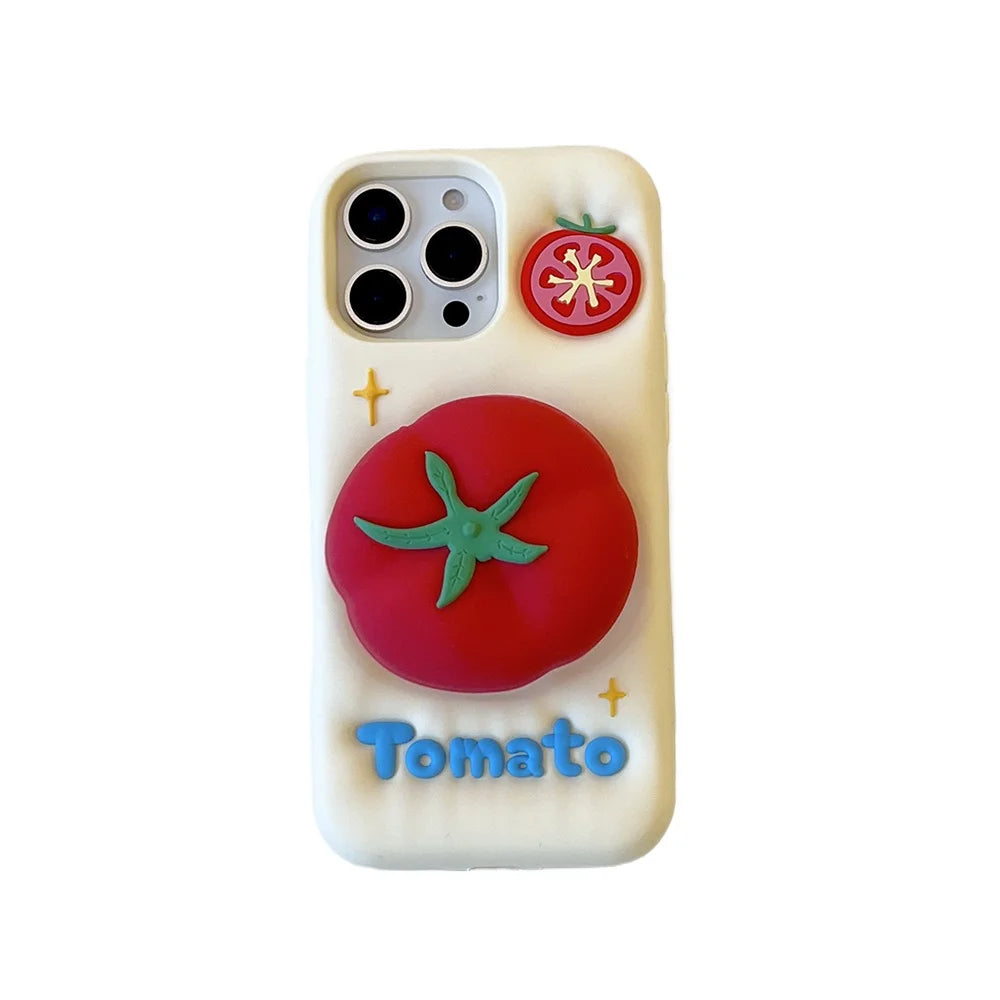 Cute Red Tomato Telescopic Bracket Phone Case