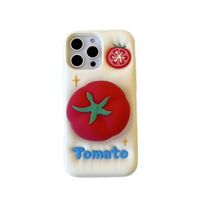 Cute Red Tomato Telescopic Bracket Phone Case