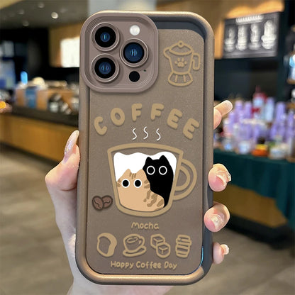 Cute Popular Coffee Cat Cartoon Phone Case For iPhone