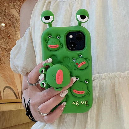 Cute Silicone Telescopic Bracket Thick Lips Green Frog Phone Case
