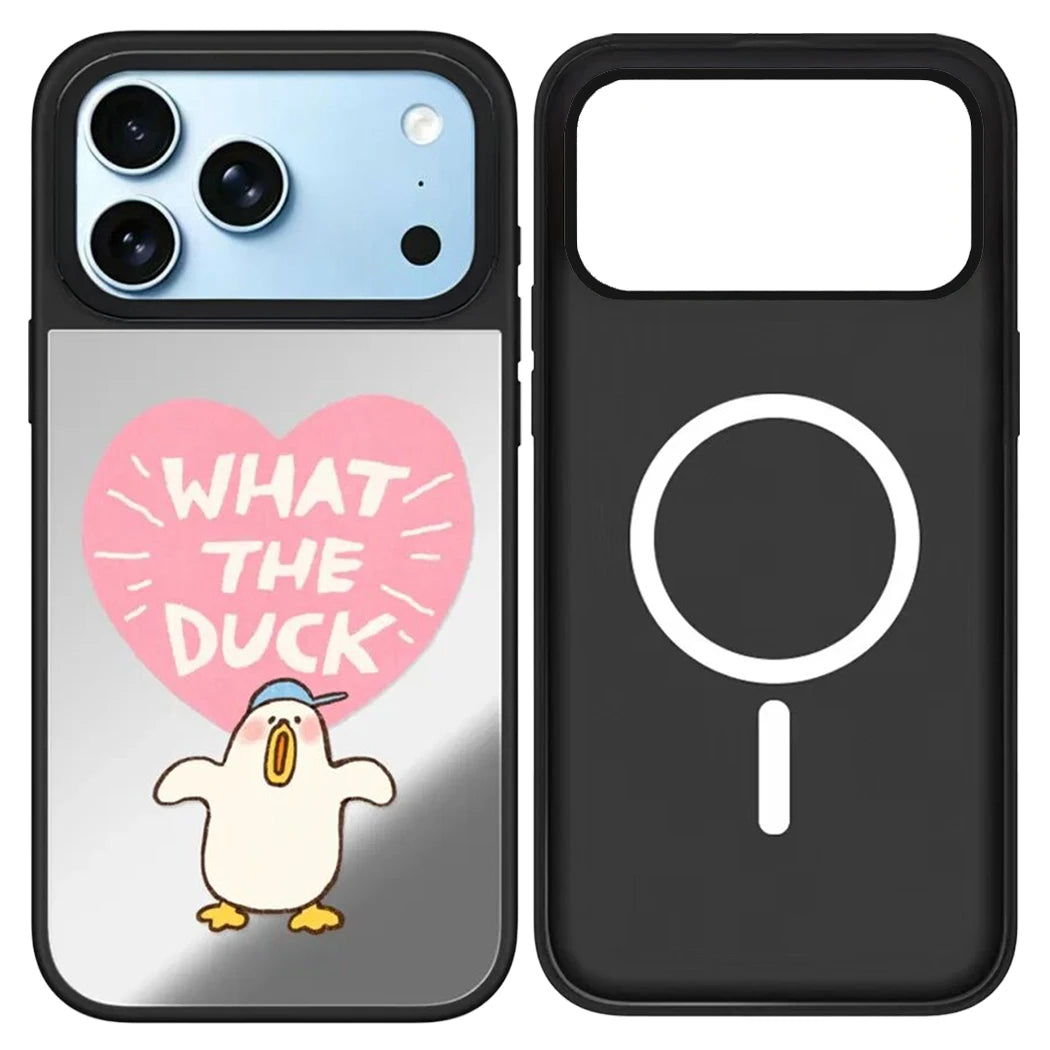 Cute Lazy Duck Mirror Surface Magnetic Phone Case Cover For iPhone