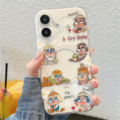 Kawaii Cartoon Cry Girl Magnetic Phone Case For iPhone