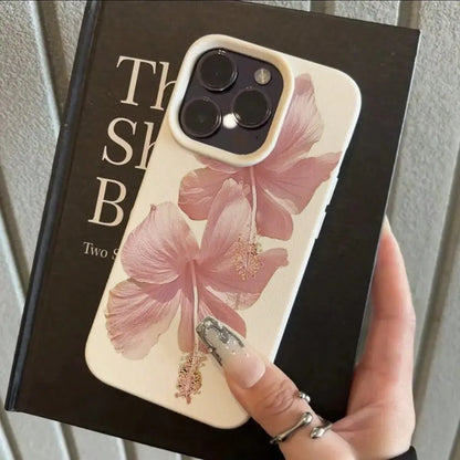 Pink Hibiscus Elegant High Aesthetic Phone Case For iPhone
