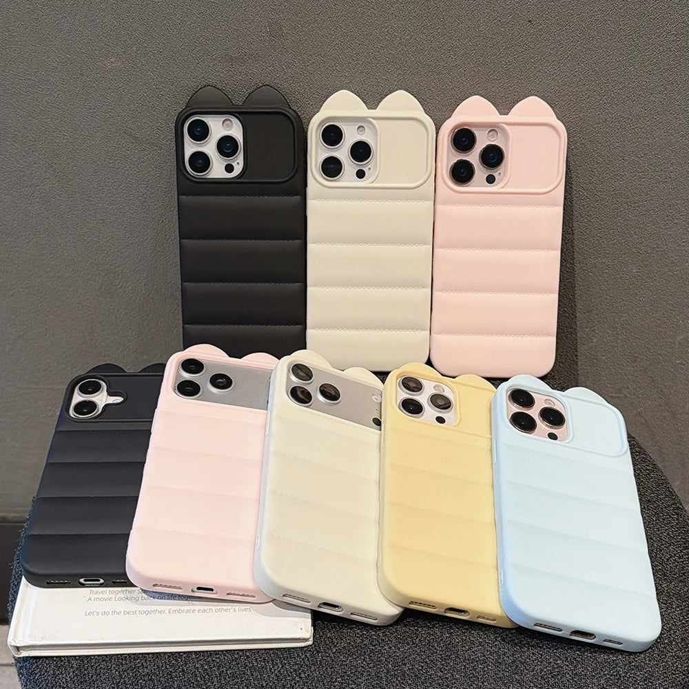 Cute Cartoon 3D Cat Ears Soft Phone Case For iPhone