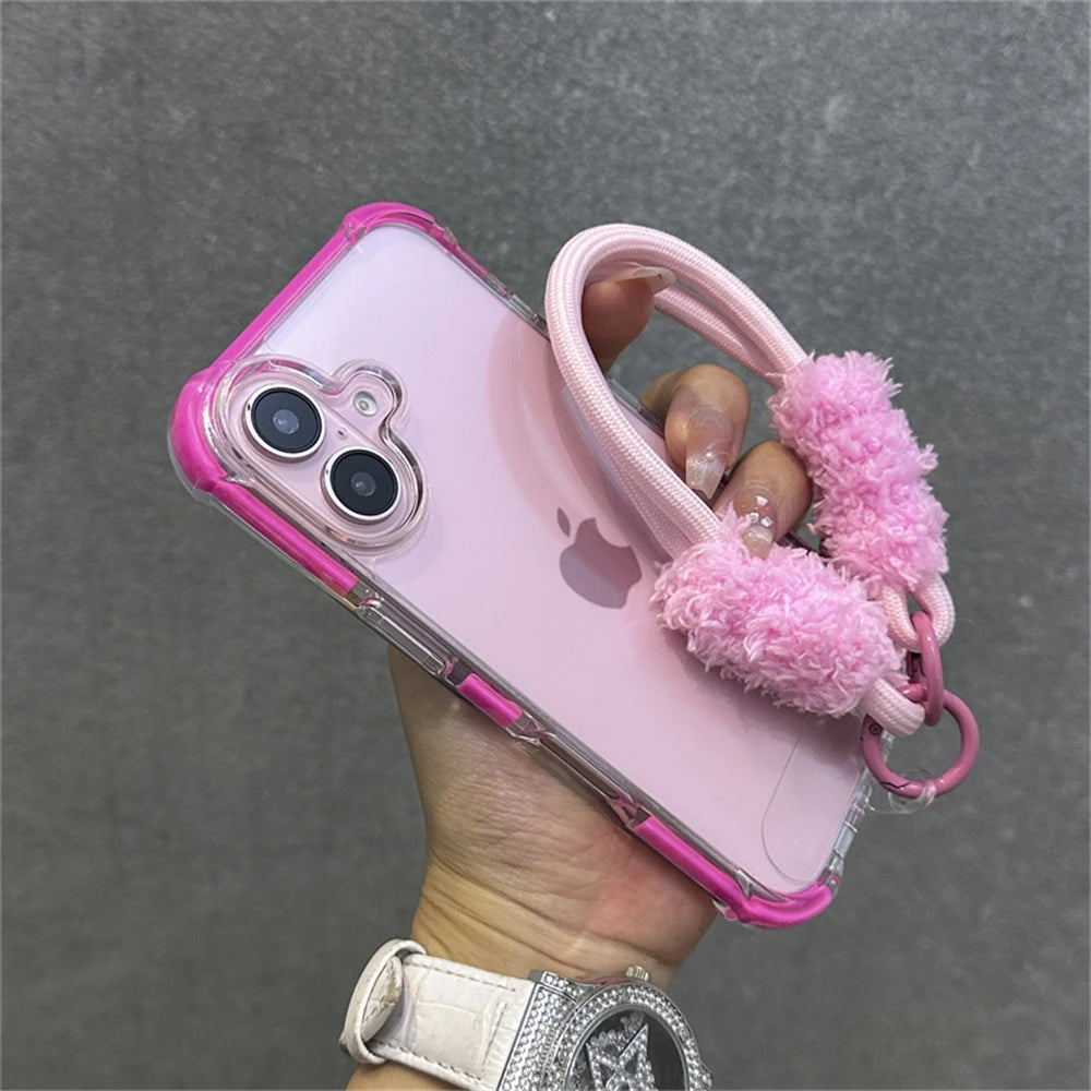 Hybrid Bumper Armor Transparent With Wrist Strap Case For iPhone Shockproof Air Bag Cover