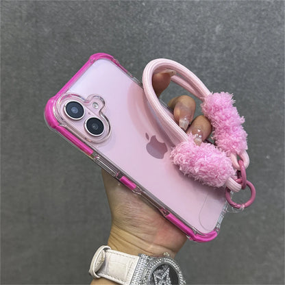 Hybrid Bumper Armor Transparent With Wrist Strap Case For iPhone Shockproof Air Bag Cover