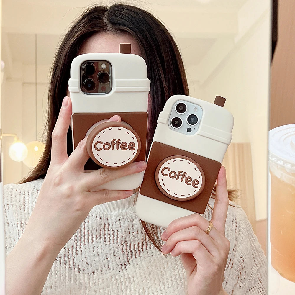 Fashion 3D Coffee Bracket Soft Silicone Phone Case