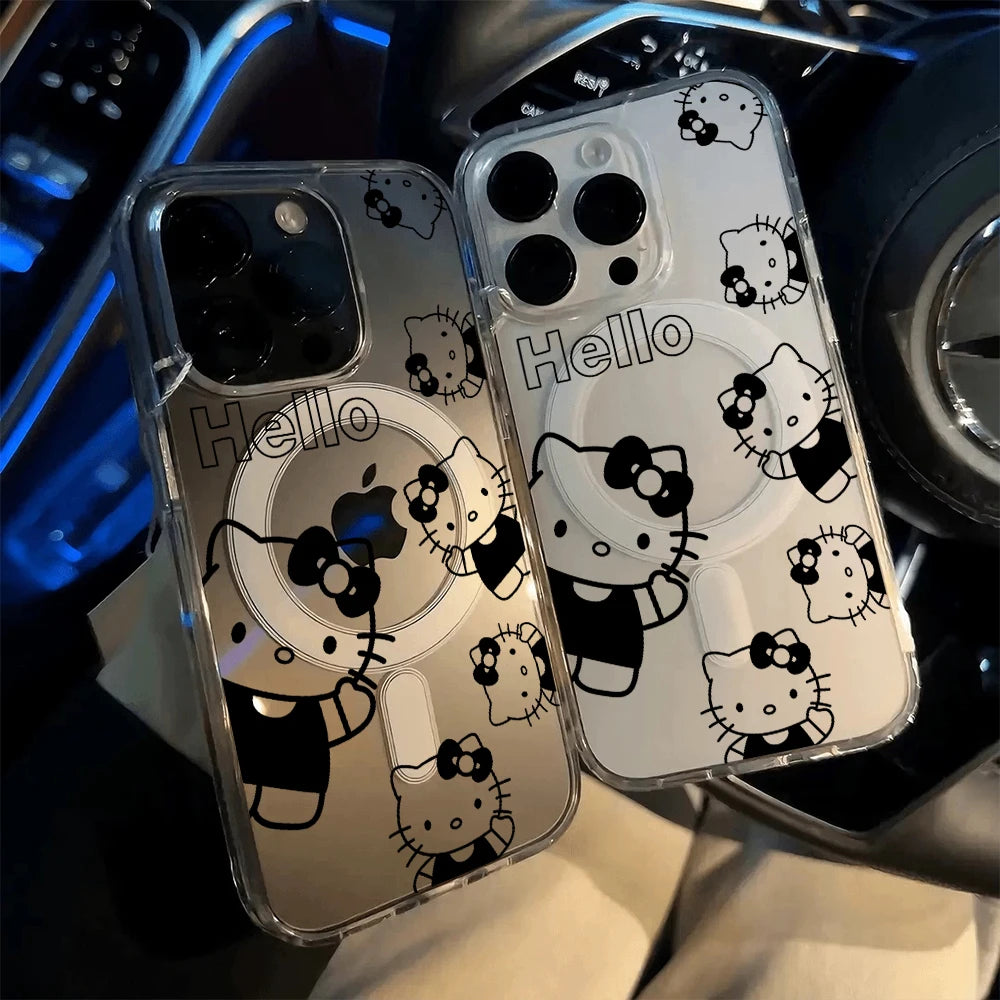Fashion Hello Kitty For Magsafe Charge Phone Case For iPhone Magnetic Transparent Cover