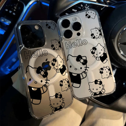 Fashion Hello Kitty For Magsafe Charge Phone Case For iPhone Magnetic Transparent Cover