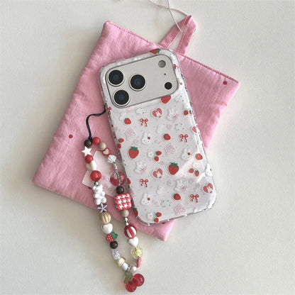 Cute Strawberry Rabbit Phone Case For iPhone Cover With Polka Dots Cartoon Shockproof Fundas With Hinge
