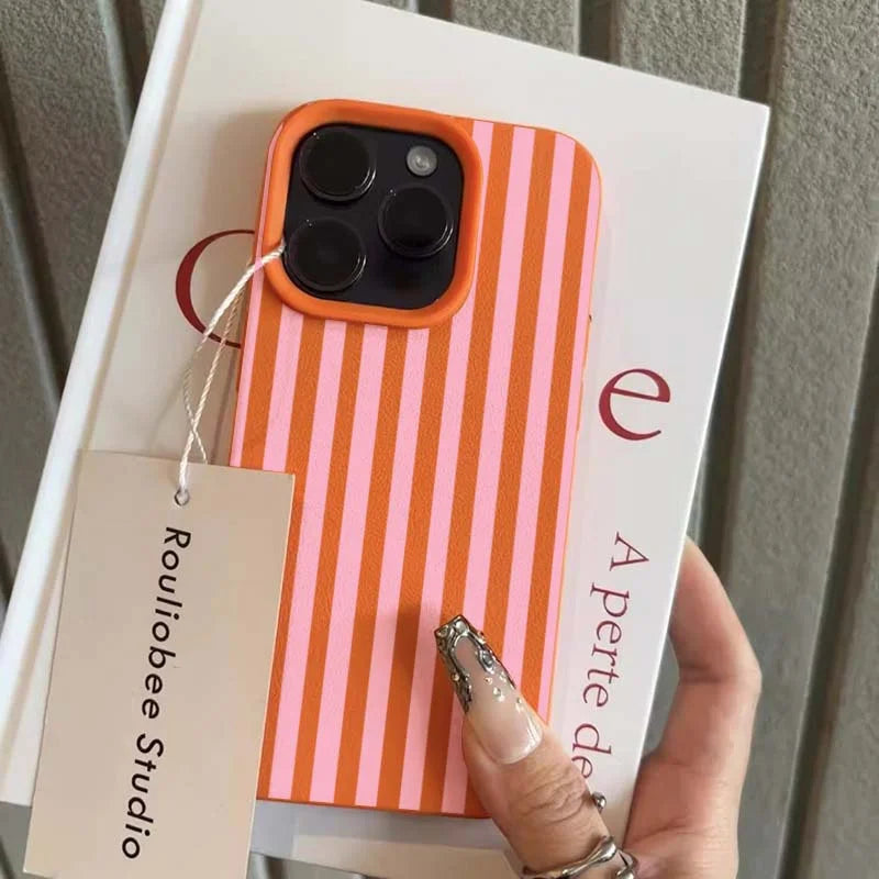 Colorful Striped Minimalist INS Couple Phone Case For iPhone