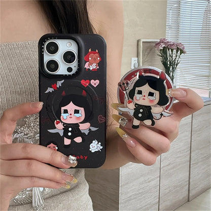 Fashion Cute Black Cry Girl Magnetic Phone Case For iPhone