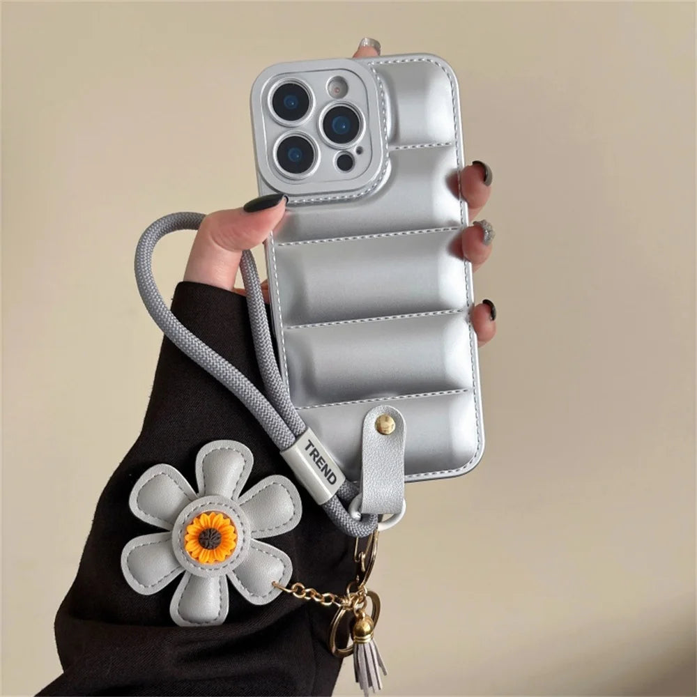 Fashion Down Jacket Lanyard Phone Case For iPhone Plus Wrist Strap Soft Cover