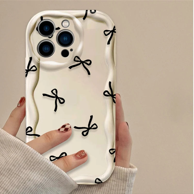 Black Bowknot Heart Phone Case For iPhone Shockproof Silicone Back Cover