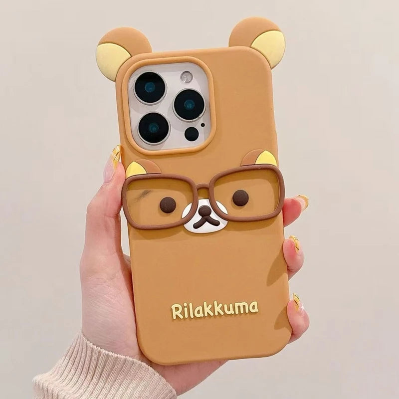 Cute Glasses Bear Silicone Soft Phone Case Cover For iPhone
