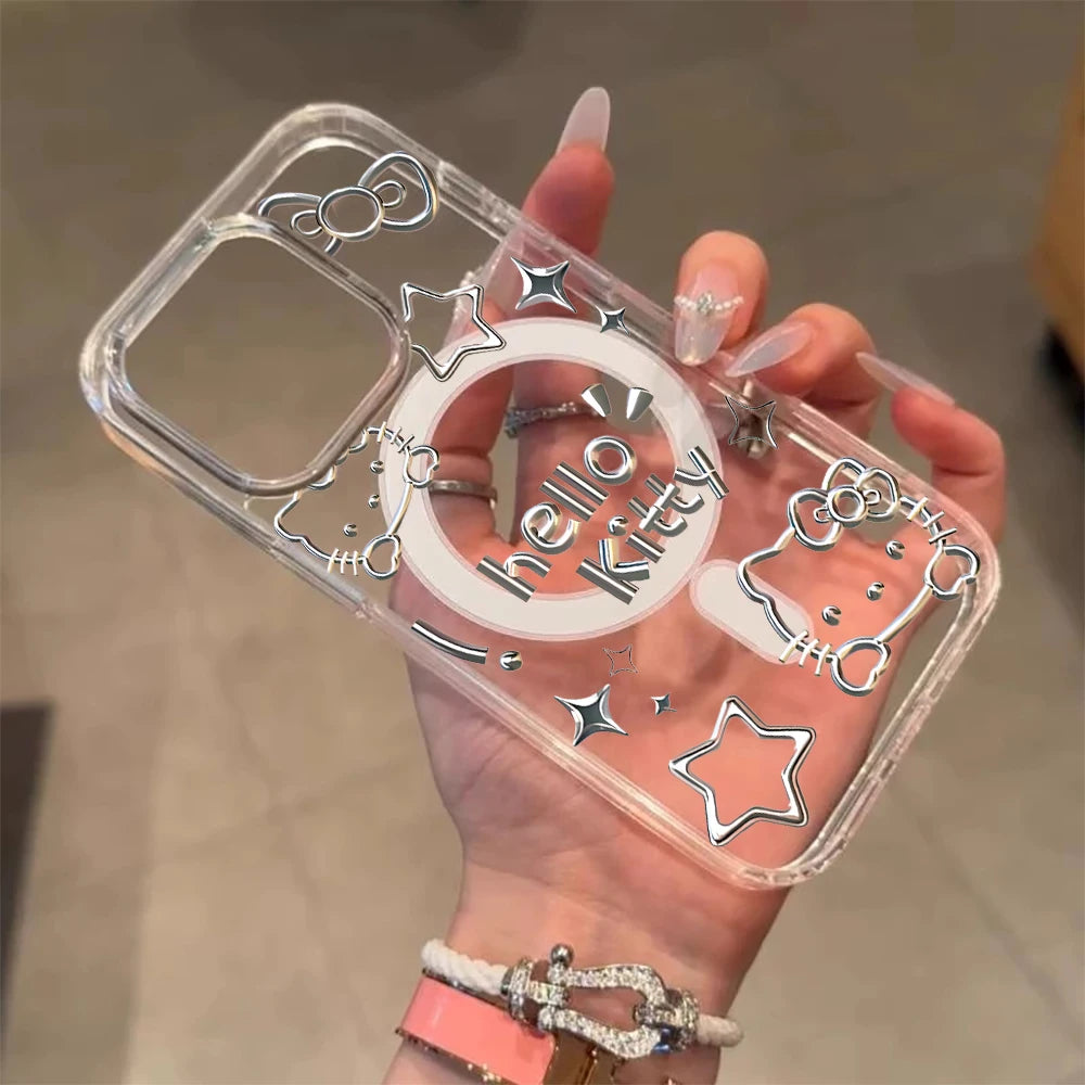 Fashion Hello Kitty For Magsafe Charge Phone Case For iPhone Magnetic Transparent Cover