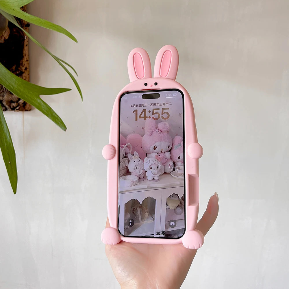 Kawaii 3D Cartoon Bunny Rabbit Bracket Soft Silicone Phone Case