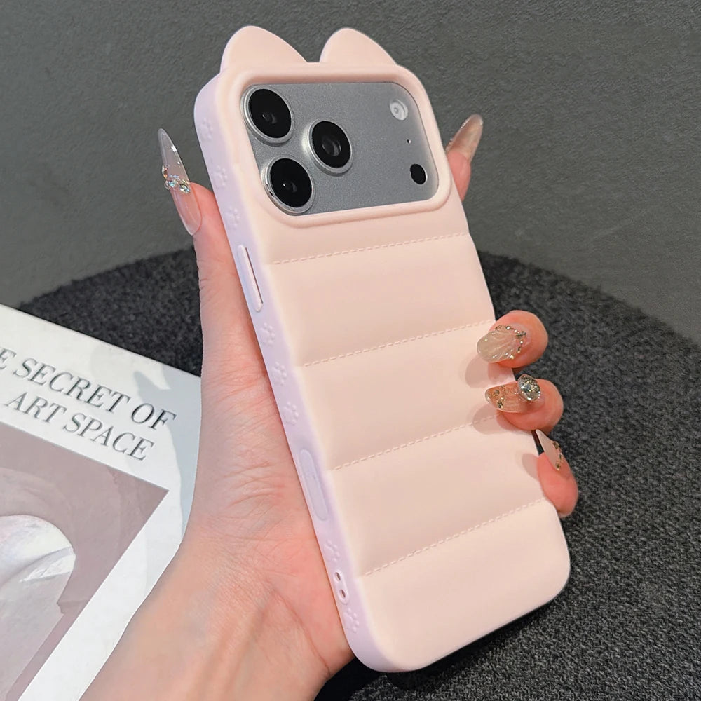 Cute Cartoon 3D Cat Ears Soft Phone Case For iPhone