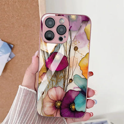 Flower Phone Case For iPhone  Shockproof Tempered Glass Cover