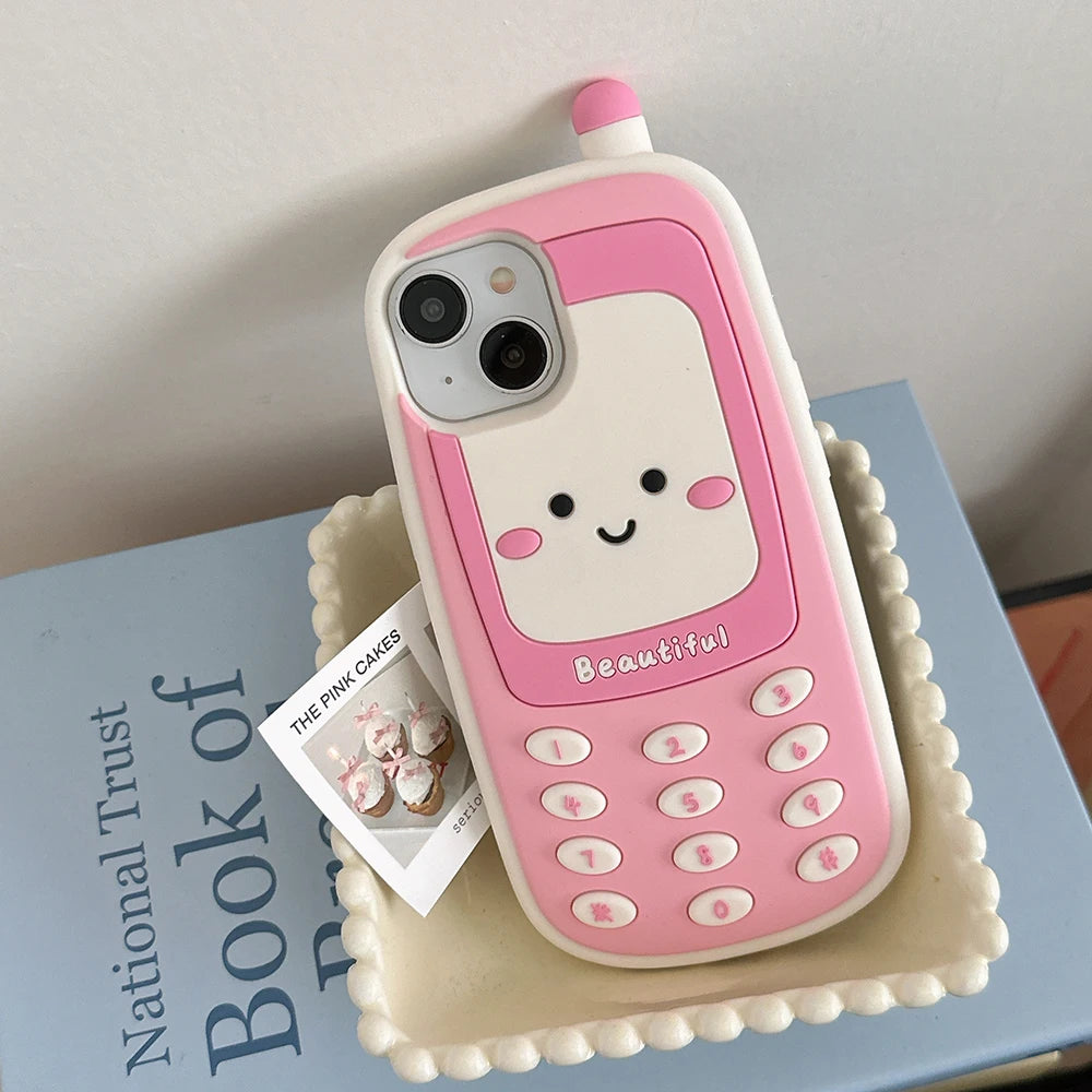 Kawaii 3D Retro Mobile Phone Design Soft Silicone Phone Case For iphone