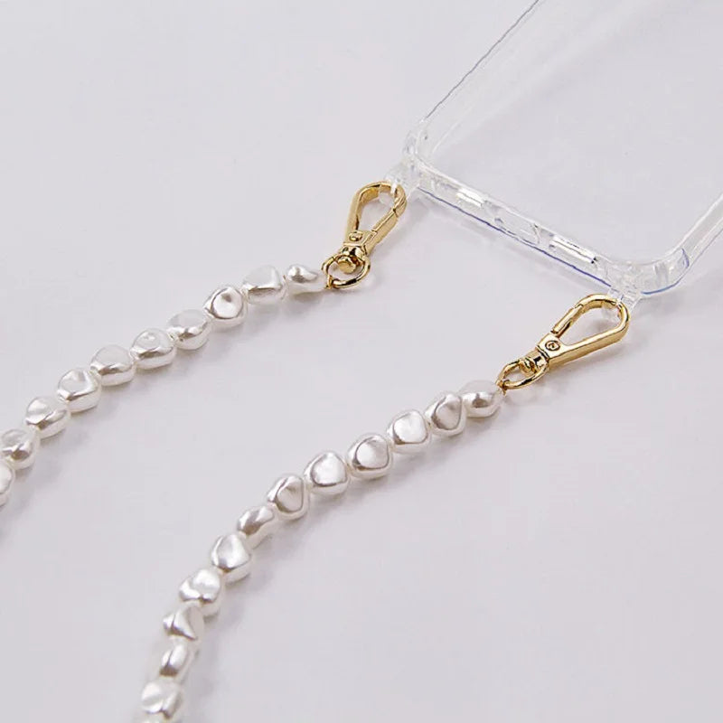 Luxury Pearl Chain Crossbody Strap Shockproof Acrylic Lanyard Phone Case For iPhone